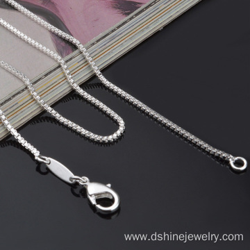 Mens Sterling Silver Box Chain Necklace 925 Silver Plating